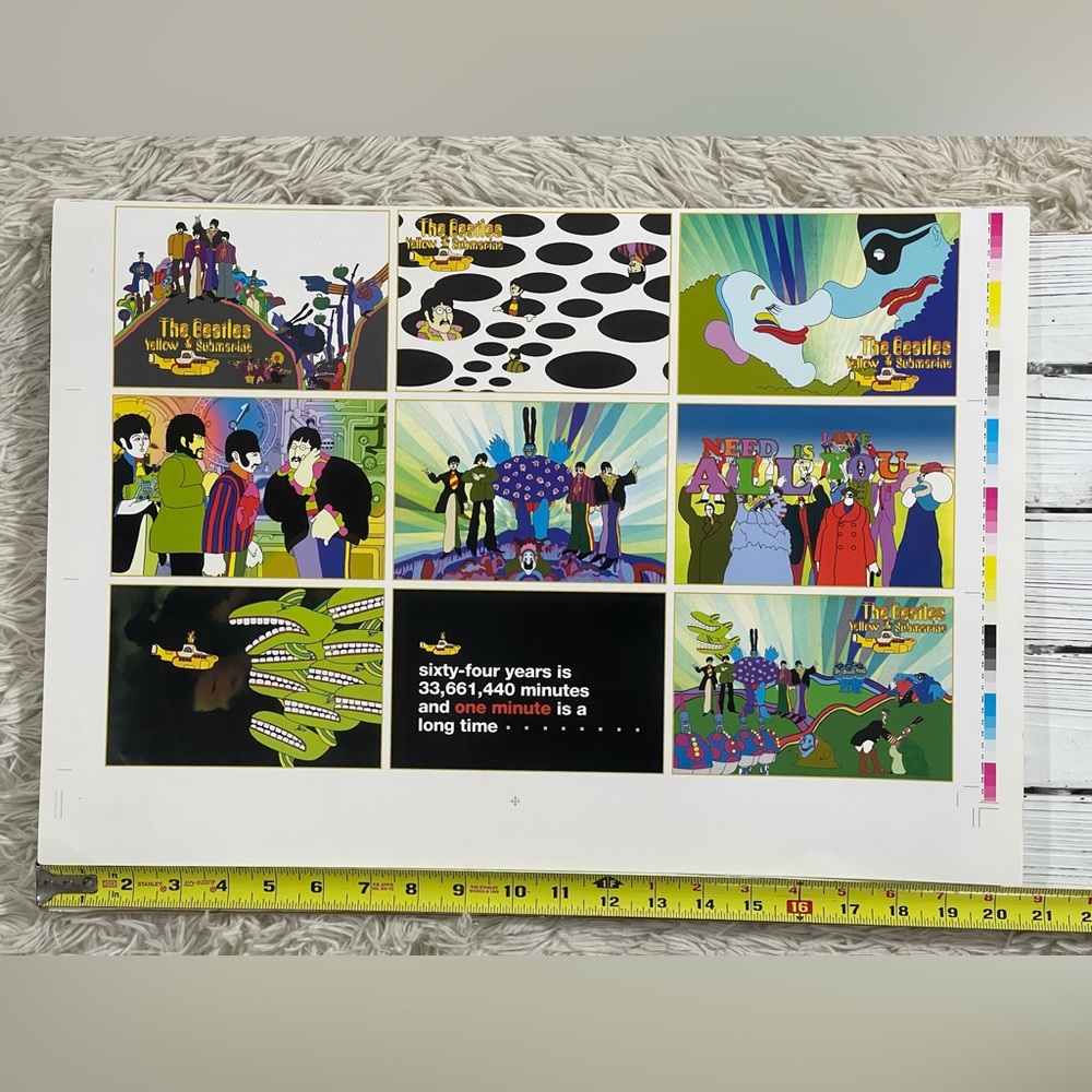 Vintage The Beatles Yellow Submarine Cartoon Uncut‎ Sheet Postcards 2001 Rare